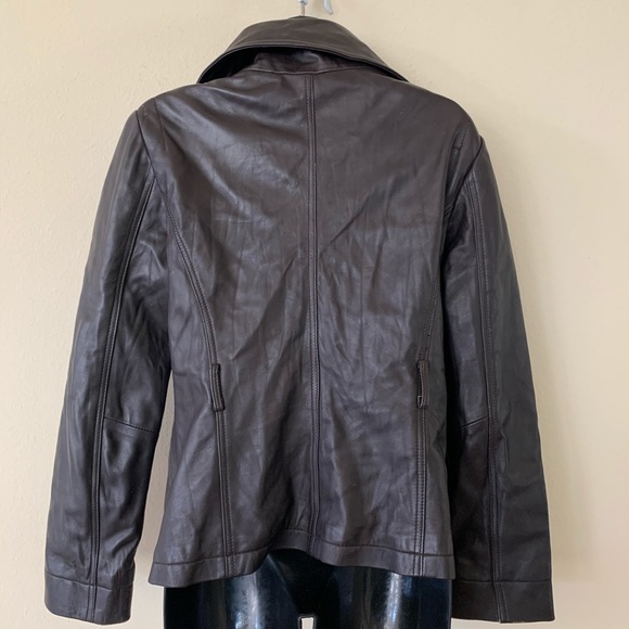 Nine West Brown Leather Leopard Lined Jacket - Picture 2 of 8